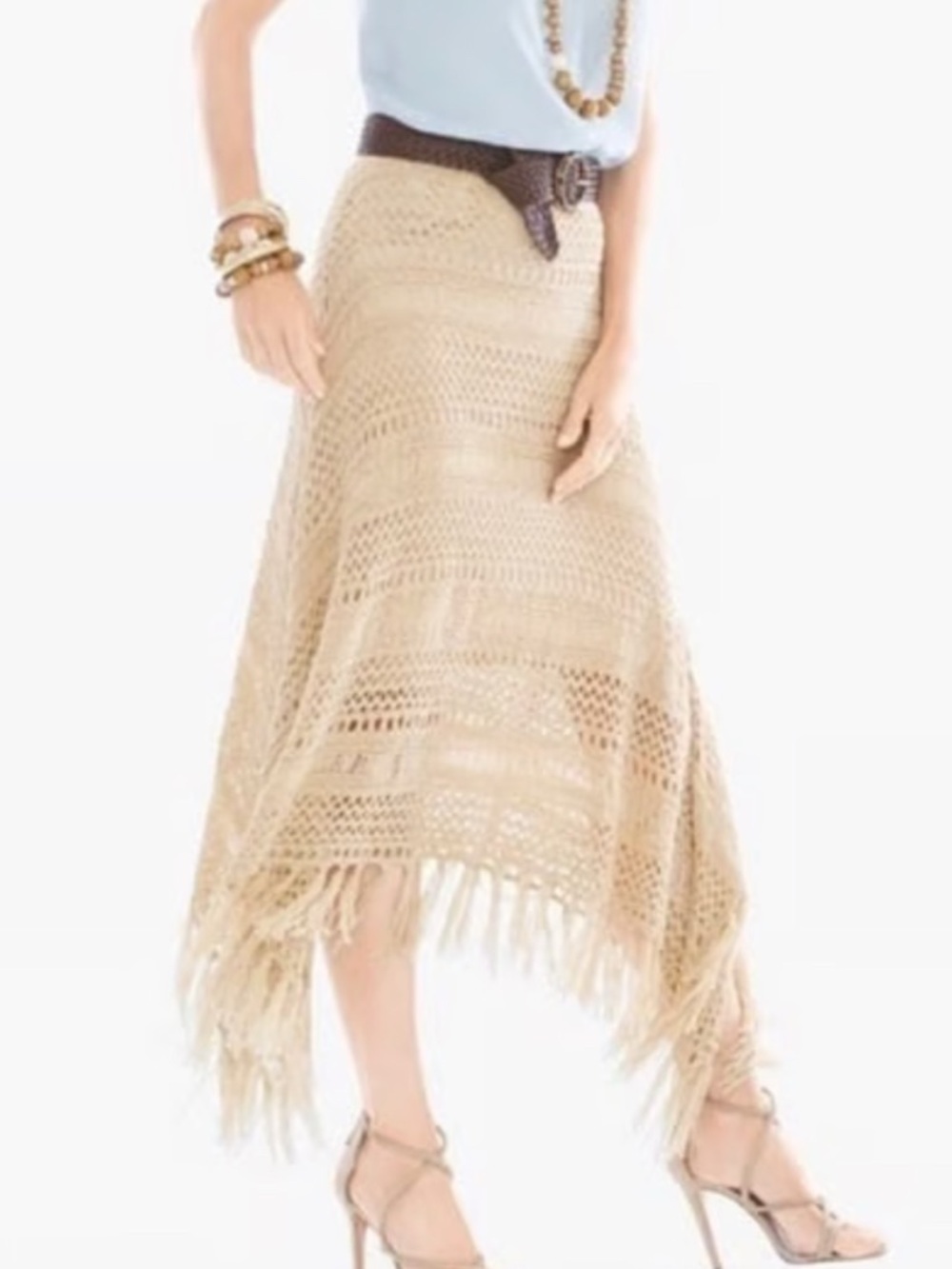 Chico's Crochet Fringe Woven Handkerchief Skirt Chicos Size 1 Cottagecore